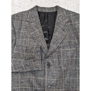 Vtg 90s Lauren Ralph Lauren 40R Silk Linen Wool Windowpane Blazer Made in Canada